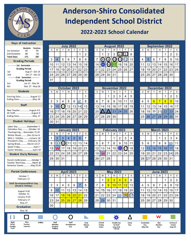2022 2023 District Calendar Released Anderson Shiro Consolidated 
