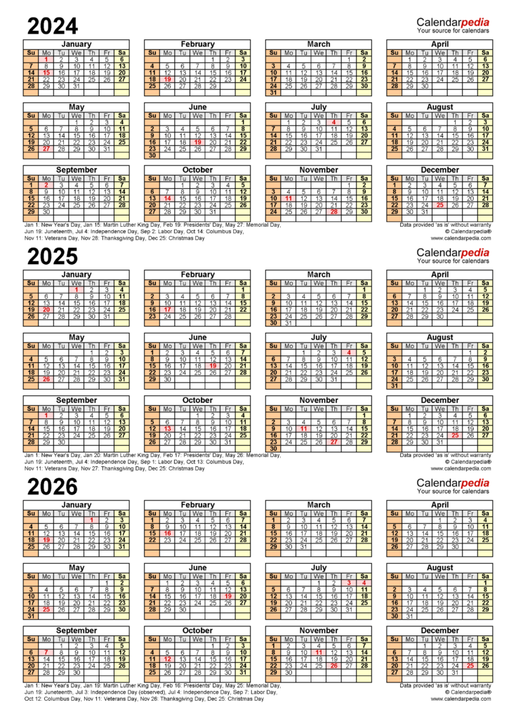 2024 2026 Three Year Calendar Free Printable PDF Templates