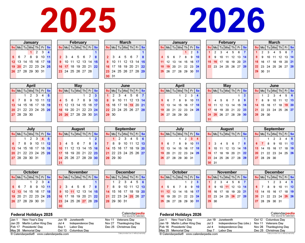 2025 2026 Calendar With Holidays Johna Karmen