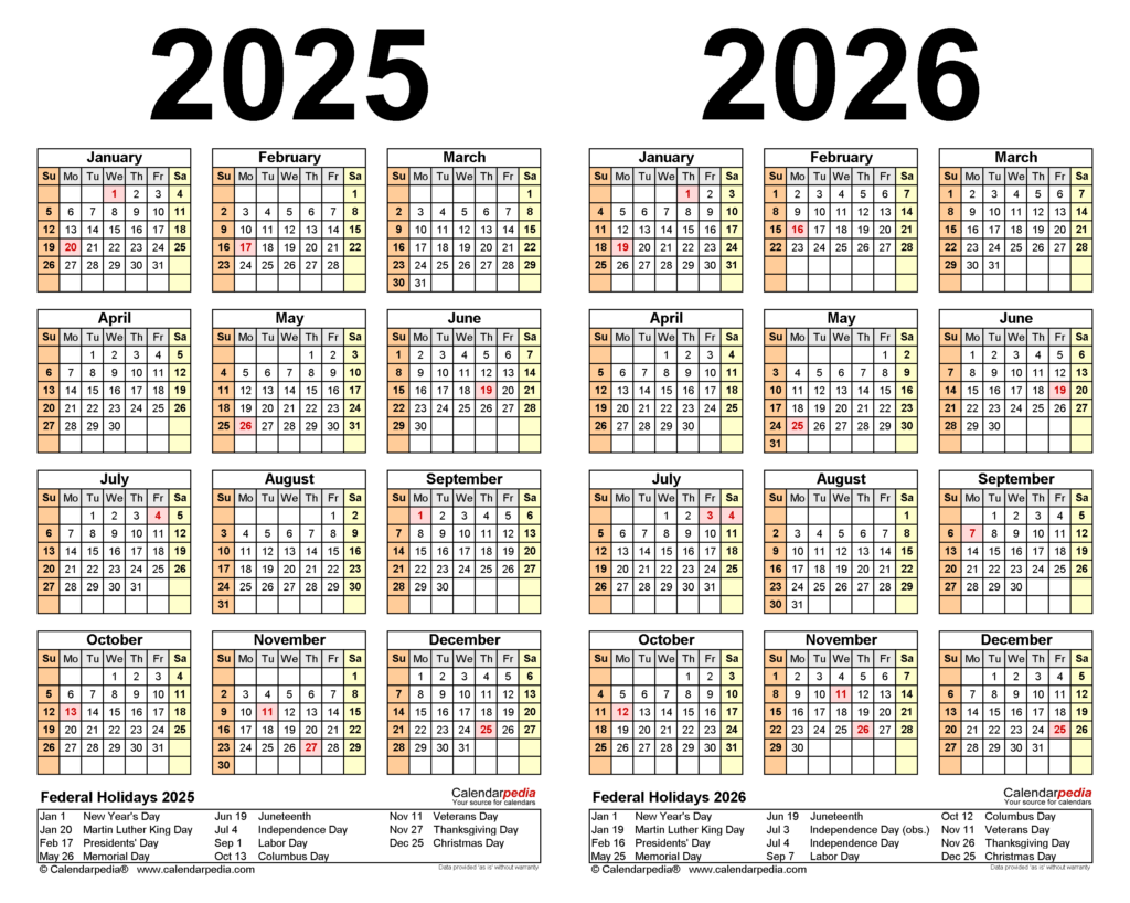 2025 2026 Two Year Calendar Free Printable PDF Templates