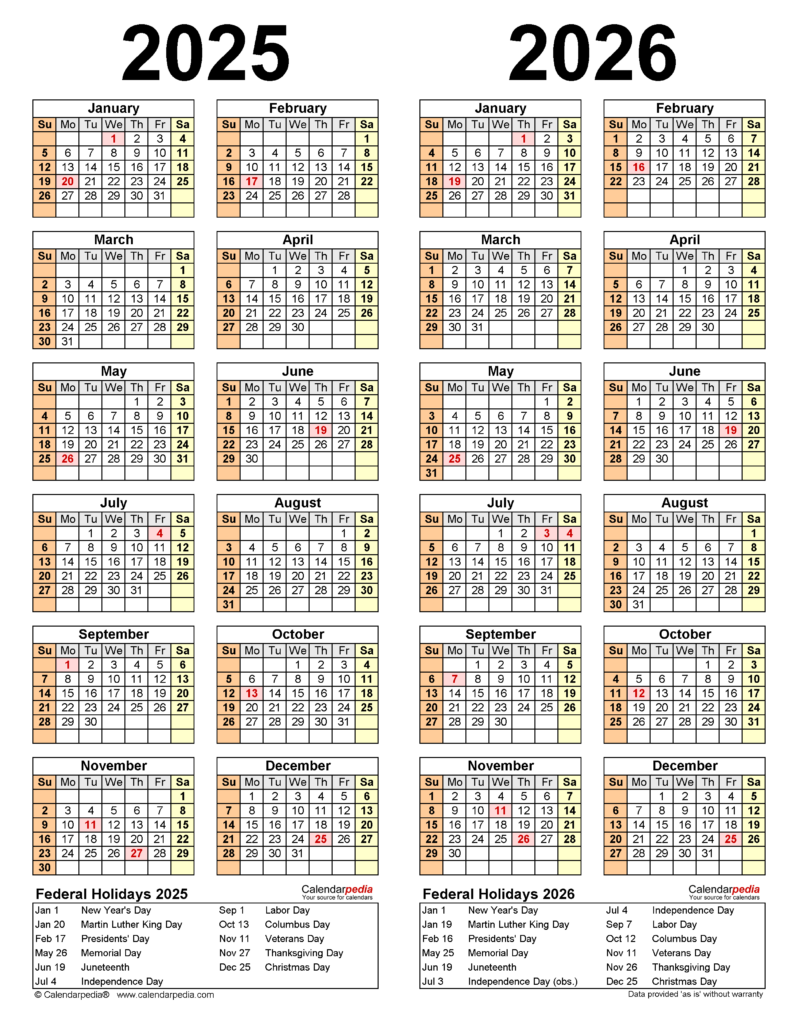 2025 2026 Two Year Calendar Free Printable PDF Templates