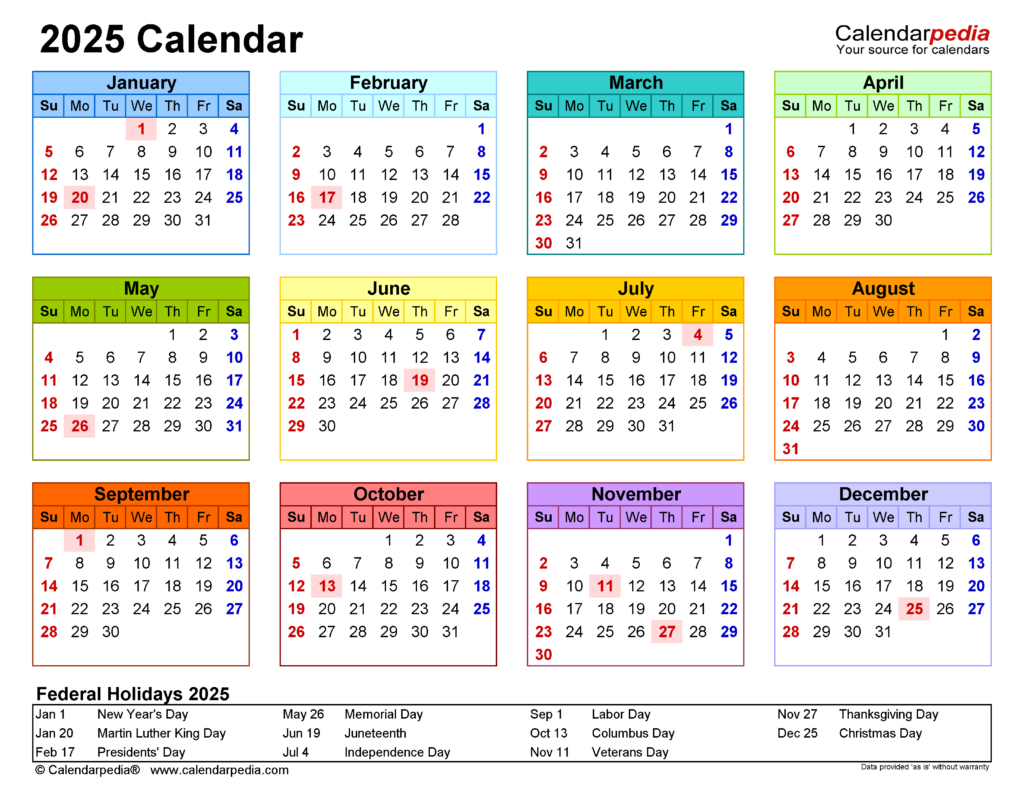 2025 Calendar Free Printable PDF Templates Calendarpedia