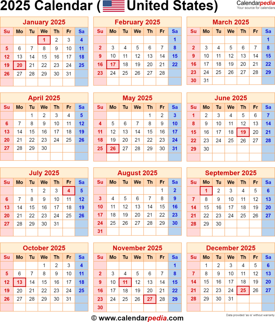 2025 Calendar With Federal Holidays
