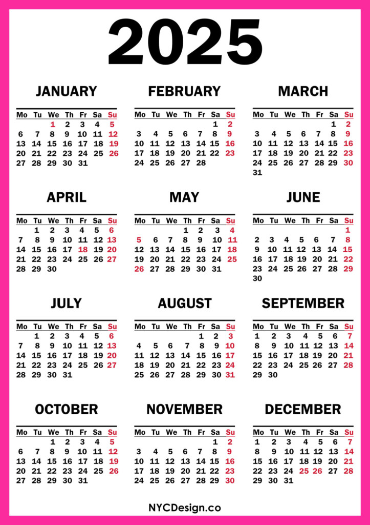 2025 Calendar With UK Holidays Printable Free Pink Nycdesign us 