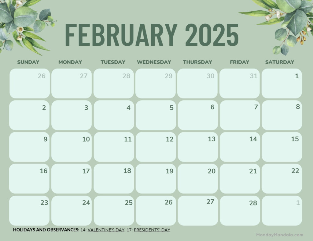 2025 February Calendar Printable Free Alex Chickie
