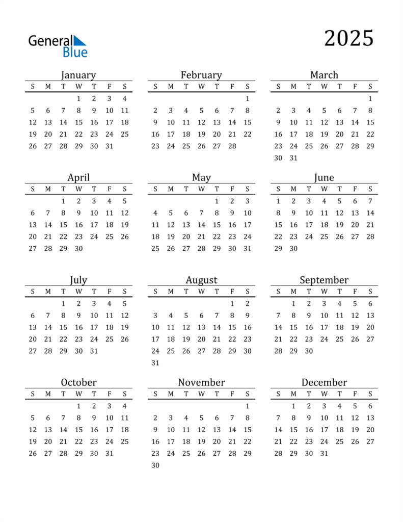 2025 Printable Calendar