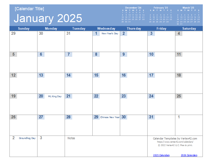 2025 Printable Calendar One Page