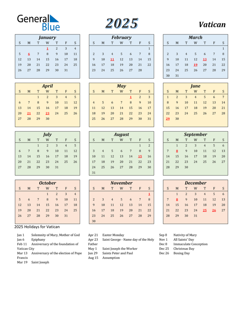 2025 Vatican Calendar With Holidays