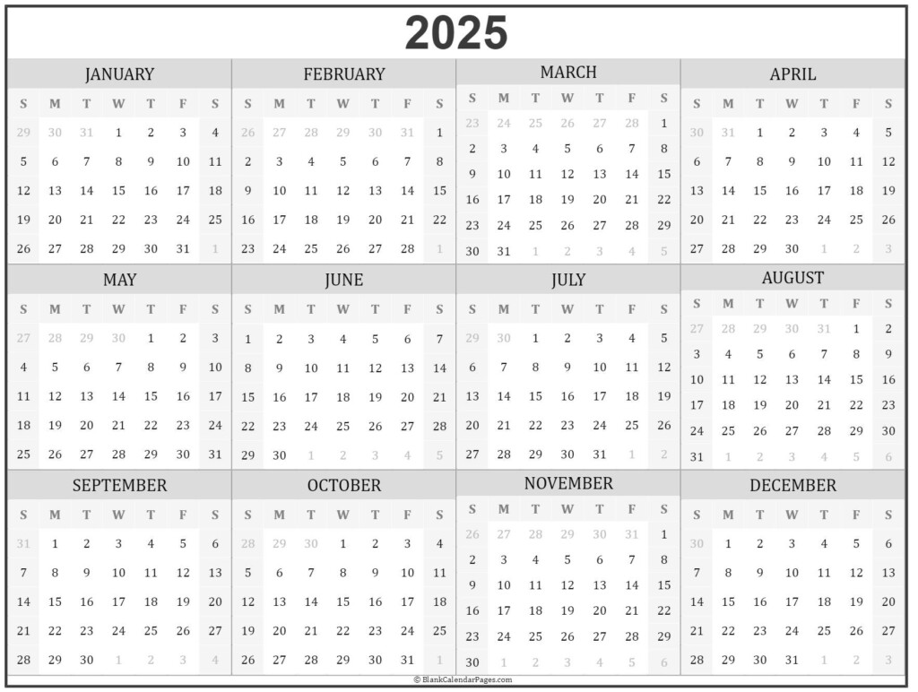 2025 Year Calendar Yearly Printable