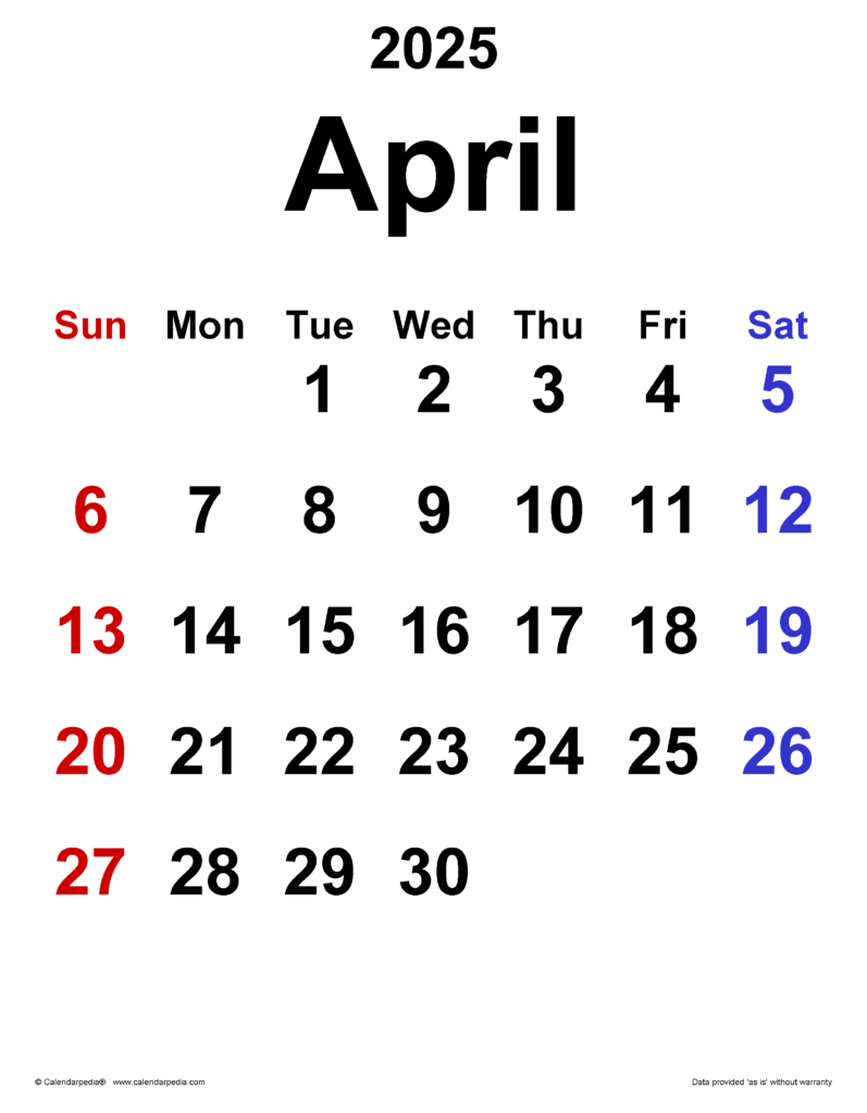 April 2025 Calendar Templates For Word Excel And PDF