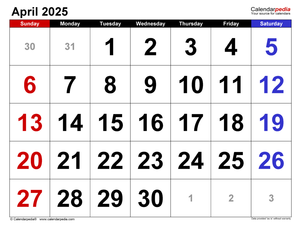April 2025 Calendar Templates For Word Excel And PDF