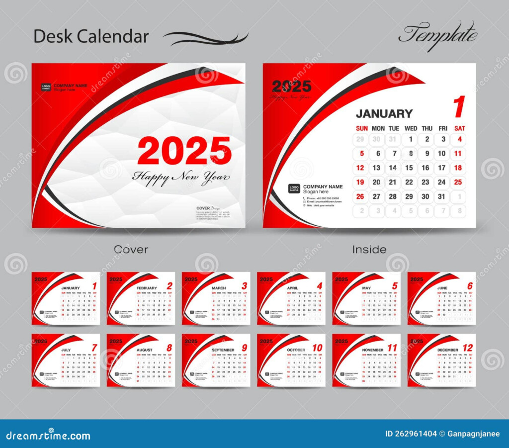Calendar 2025 Template Set Vector Week Starts Sunday Set Of 12 Month 