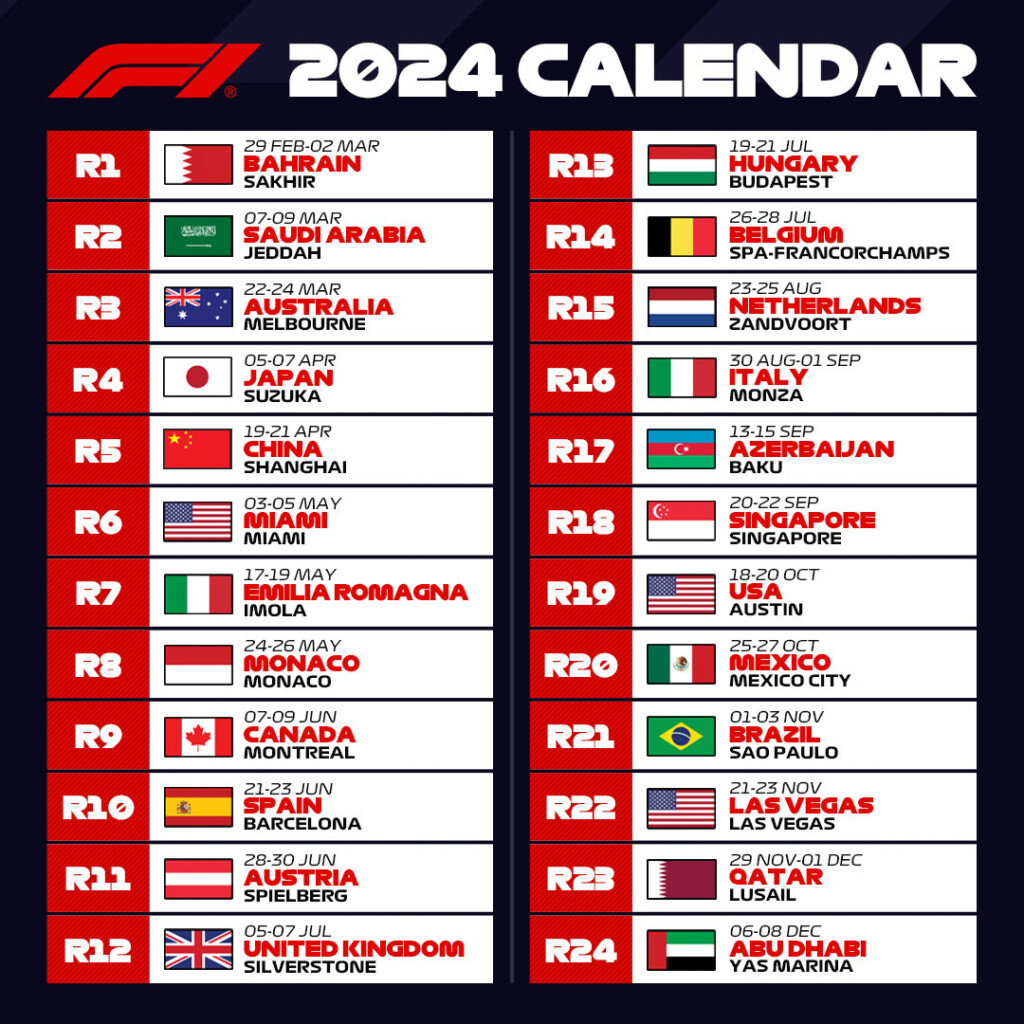 Calendrier 2024 24 Courses Pr vu Pour Le Championnat Du Monde De F1