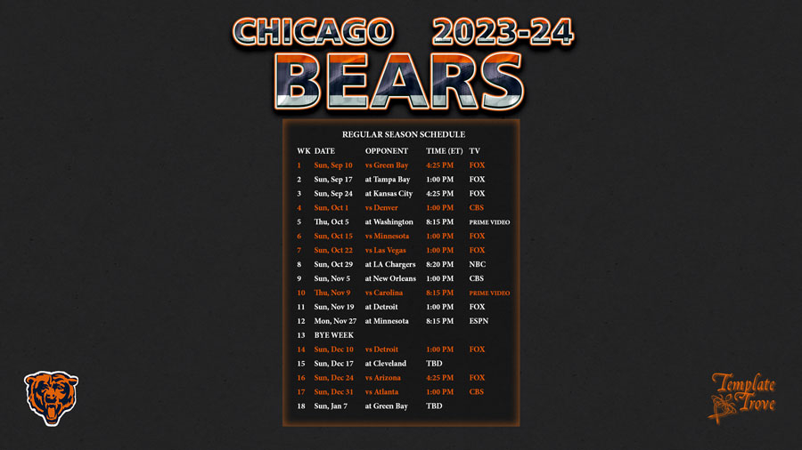Chicago Bears Schedule 2024 2025 Printable Calendar Brigit Ramonda