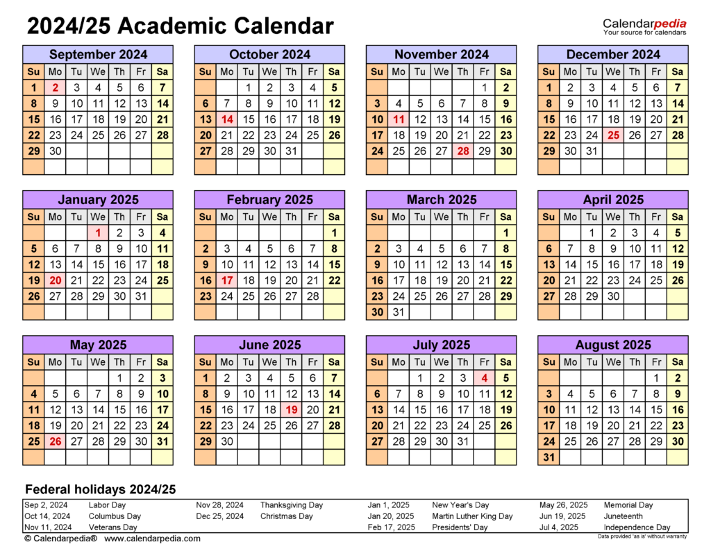 College Calendar 2025 Bell Tabitha