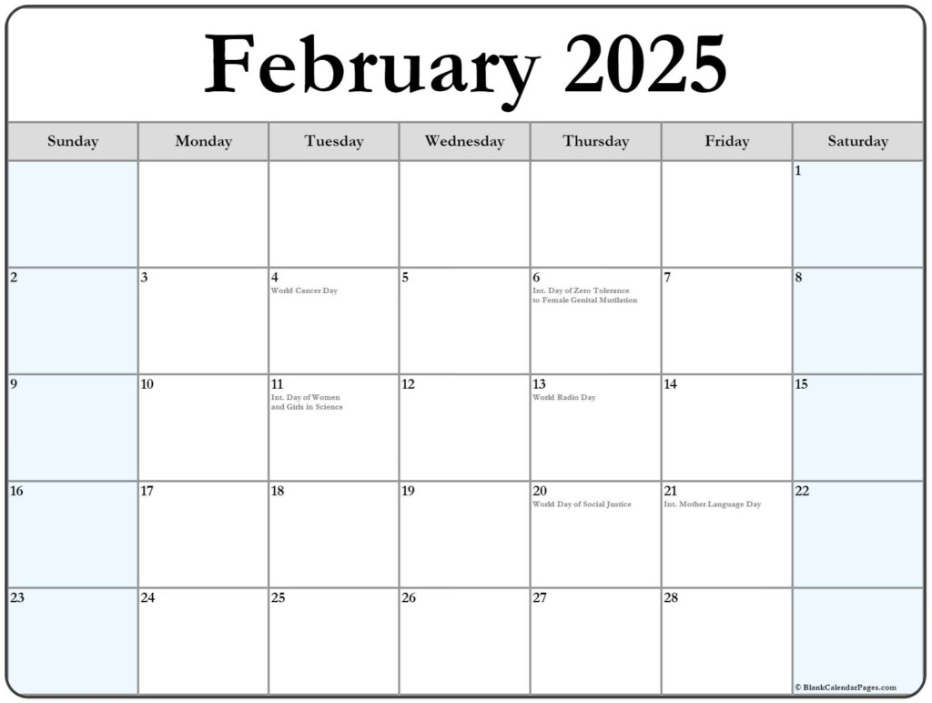 February 2025 With Holidays Calendar