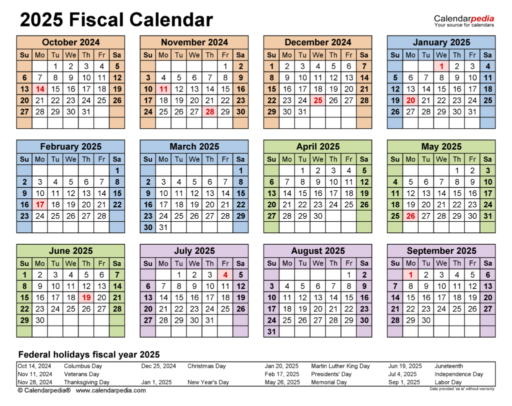Fiscal Calendars 2025 Free Printable PDF Templates