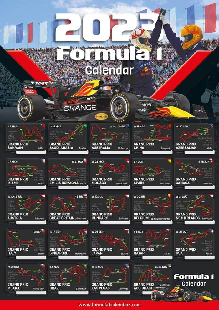 Formula 1 Calendar Sport Calendars Posters With Timetables F1