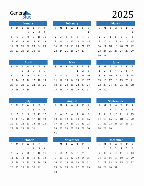Free 2025 Calendars In PDF Word Excel