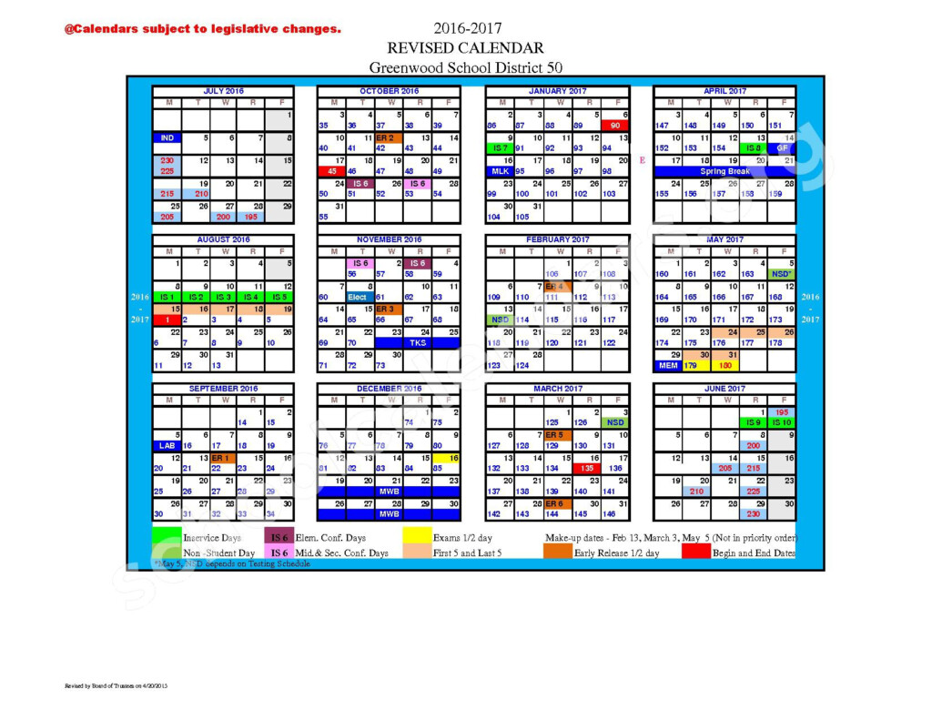 Greenwood District 50 Calendar Customize And Print