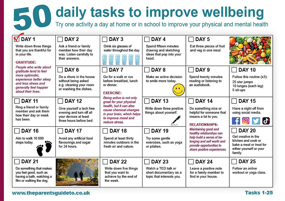 Health And Wellbeing Calendar 25 50 Daily Tasks To Improve Wellbeing