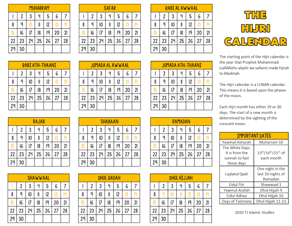 Hijri Calendar Home Page TJ Islamic Studies