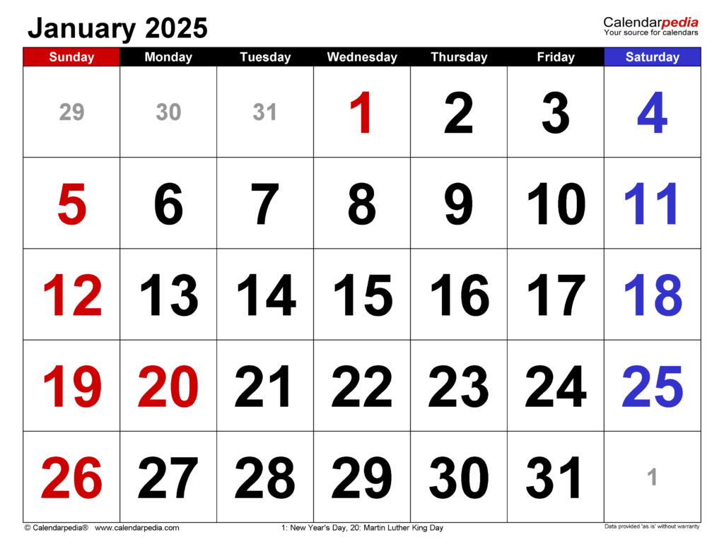 January 2025 Calendar Templates For Word Excel And PDF