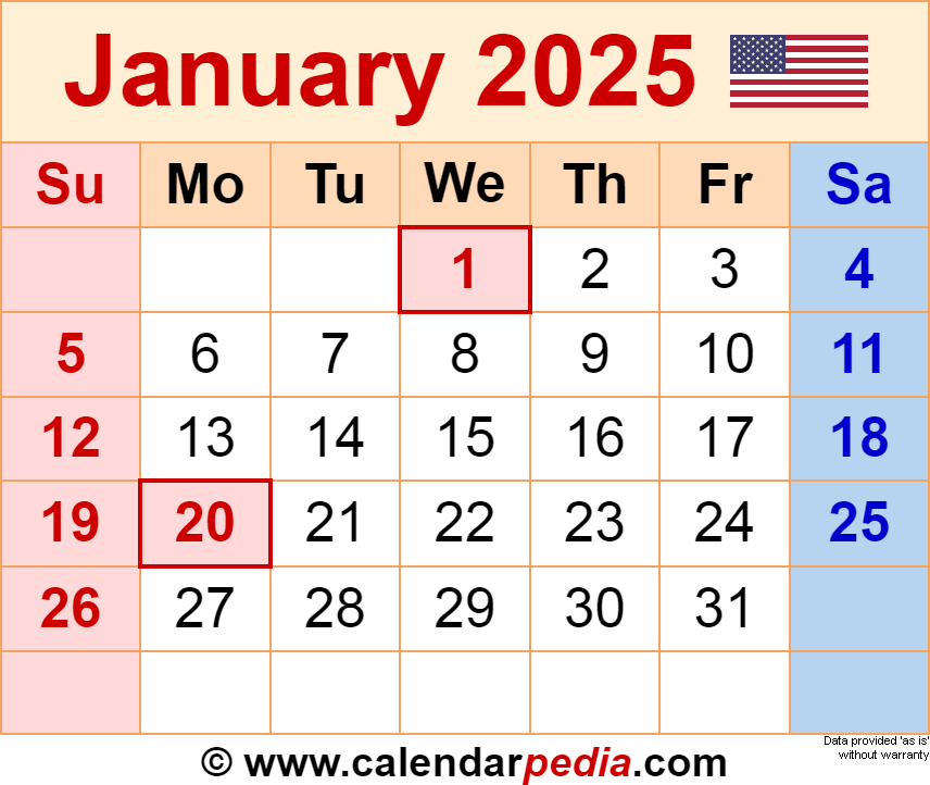 January 2025 Calendar Templates For Word Excel And PDF