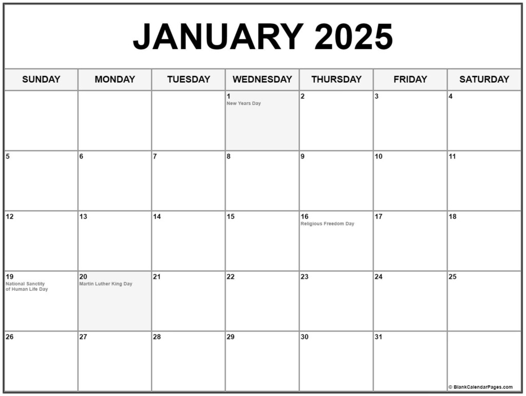 January 2025 With Holidays Calendar