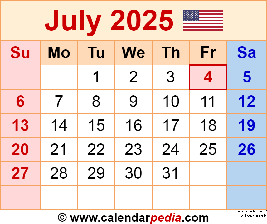 July 2025 Calendar Templates For Word Excel And PDF