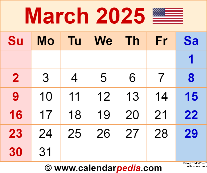 March 2025 Calendar Templates For Word Excel And PDF