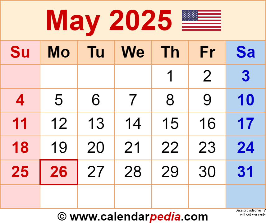 May 2025 Calendar Templates For Word Excel And PDF