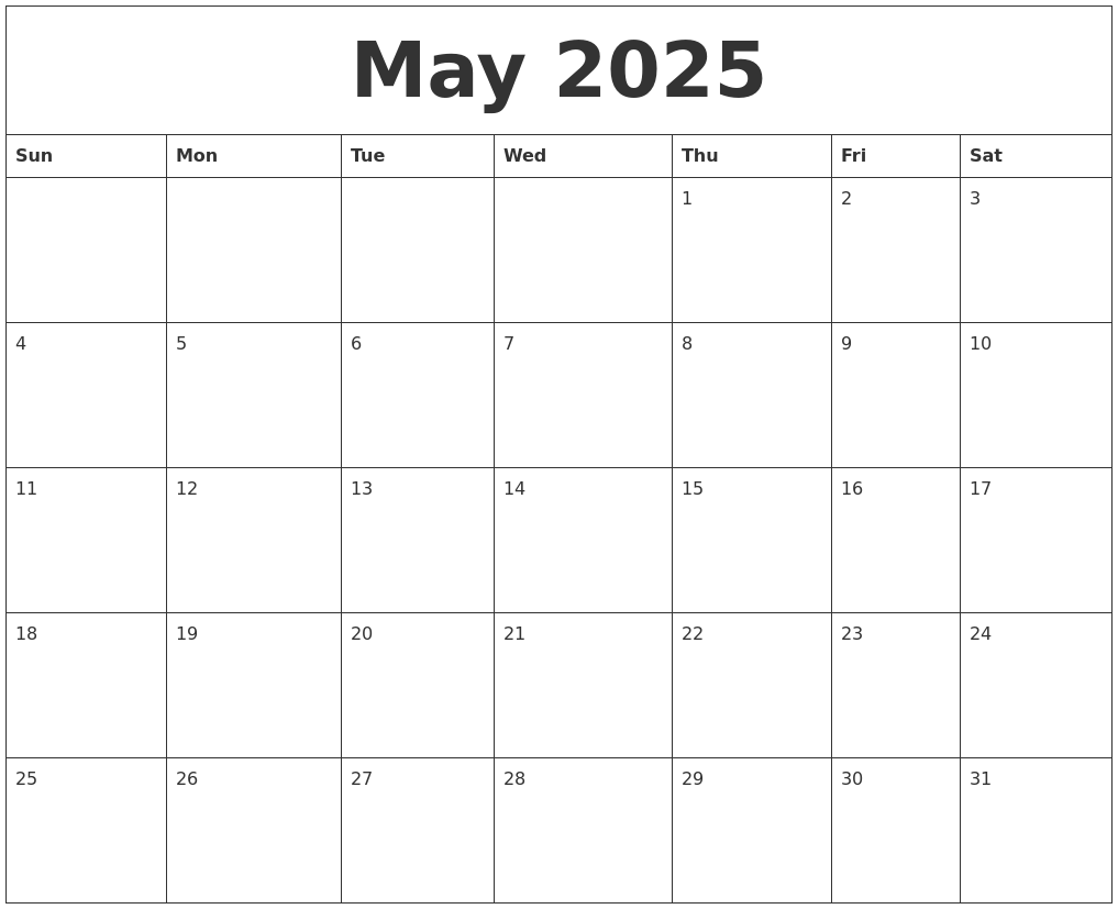 May 2025 Calendar Templates Free