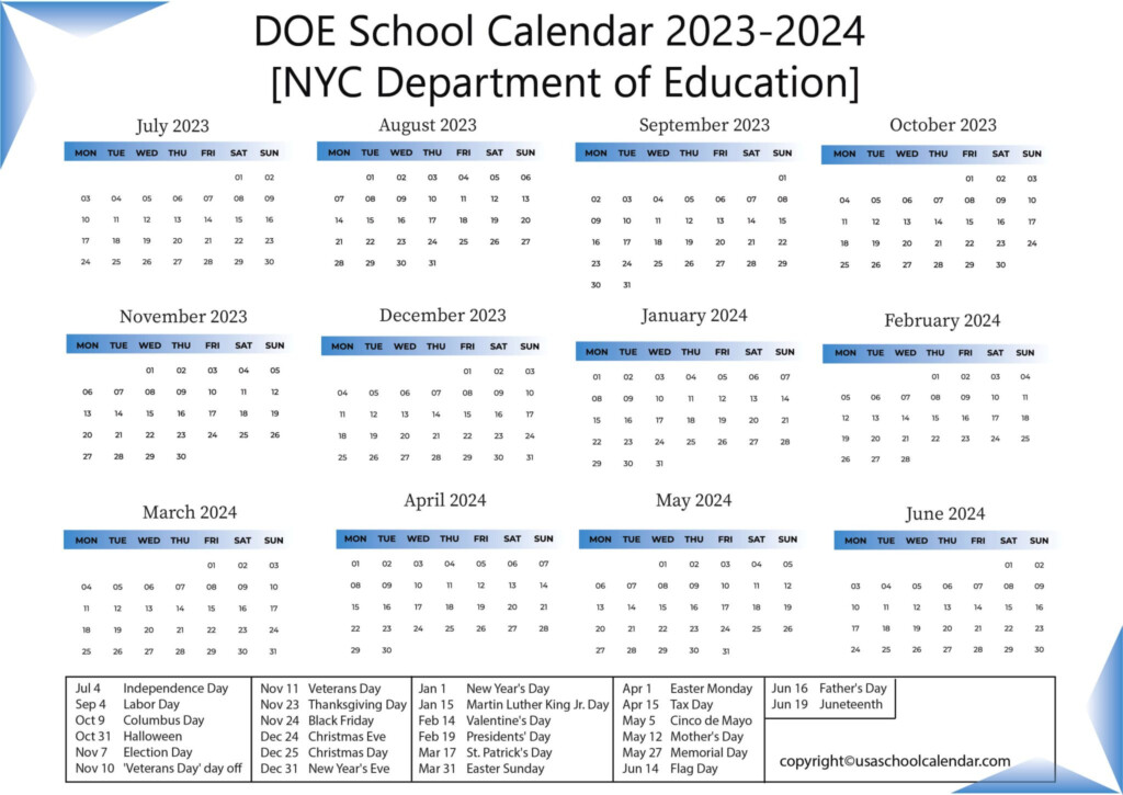 Nyc Doe 2024 2025 Calendar Deidre Brandie