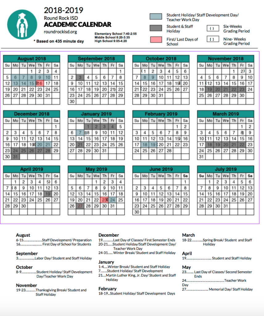 Round Rock ISD Calendar Printable Images Free Download Https www 