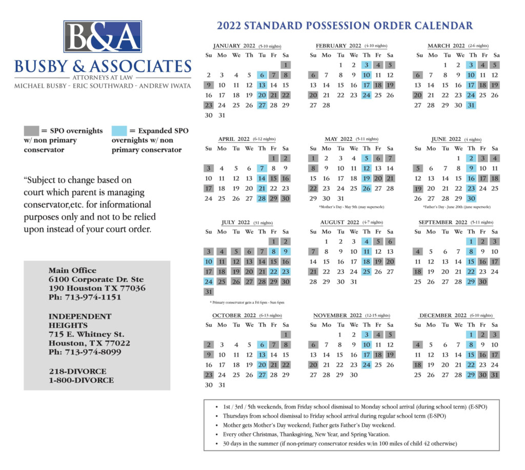 Texas Standard Possession Order For Parents And Children Family Law 