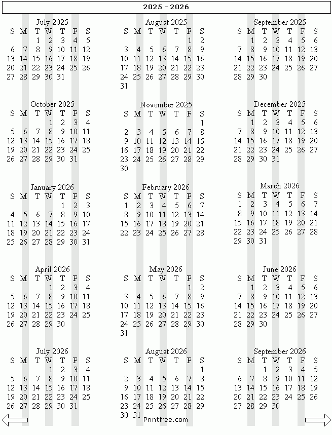 15 Month School Year Calendar 2025 2026