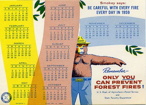 1959 Smokey The Bear Calendar Smokey The Bears Smokey Bear