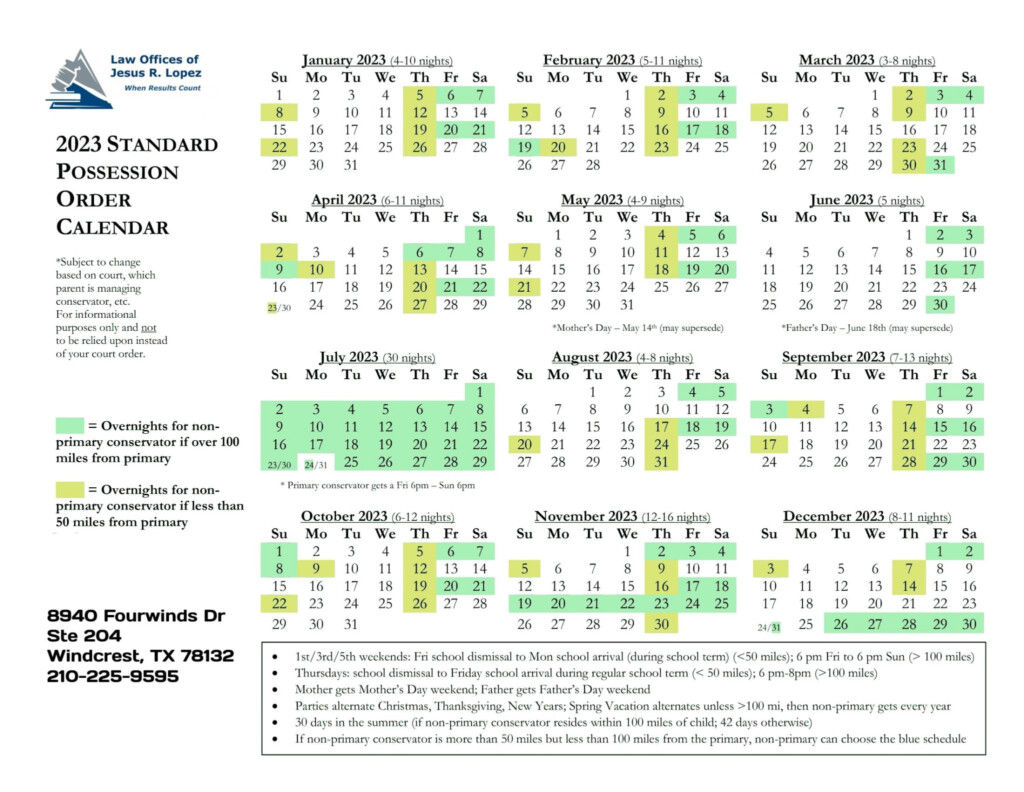 1St 3Rd 5Th Weekend Texas Standard Visitation Calendar 2024 March 