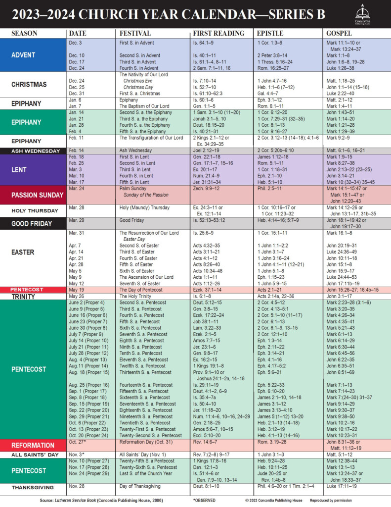 2 11 24 2023 2024 CHURCH YEAR CALENDAR SERIES B Trinity Lutheran 