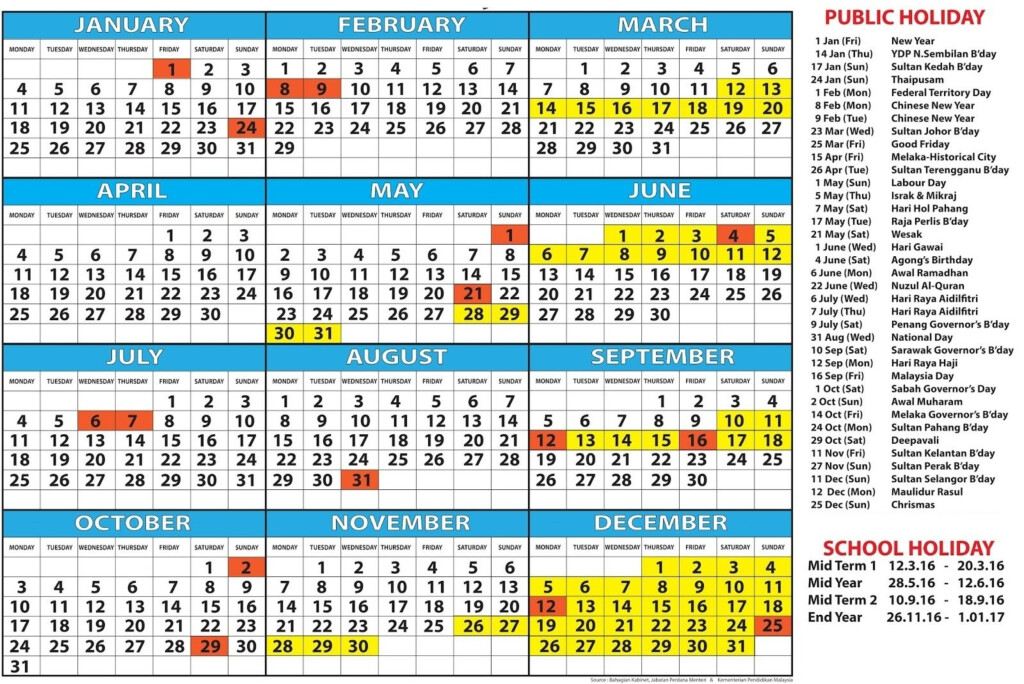 2020 Calendar With Holidays Malaysia Calendar Template Printable