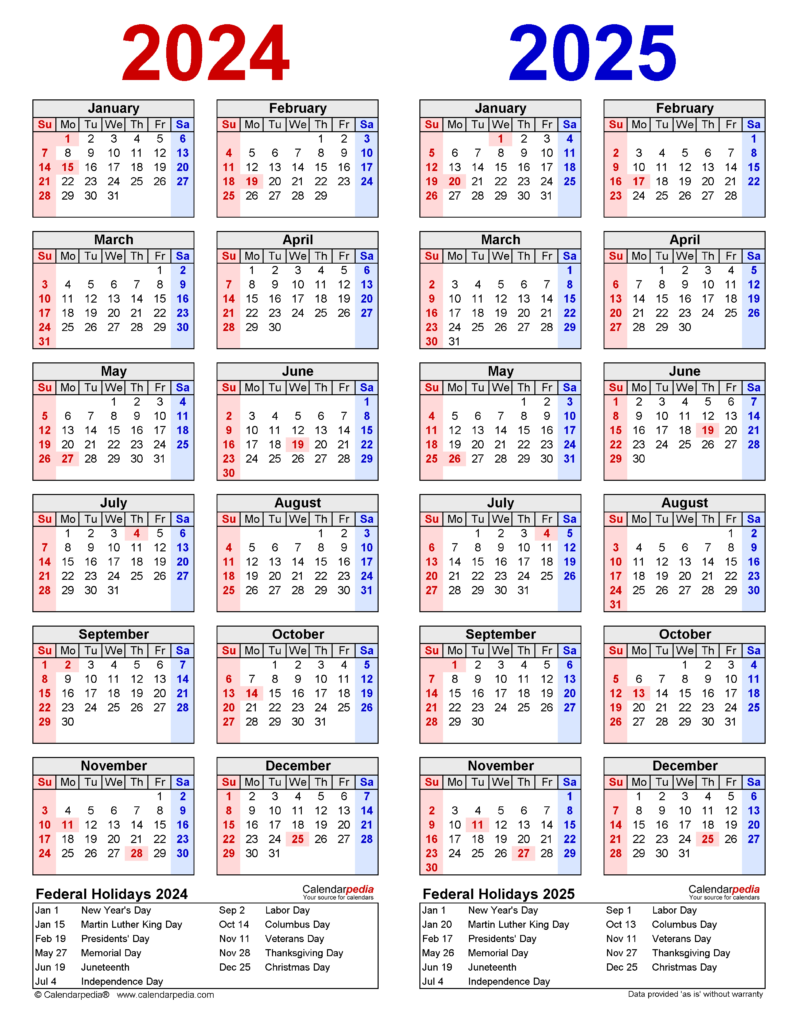 2024 2025 Two Year Calendar Free Printable Pdf Templates Images And 