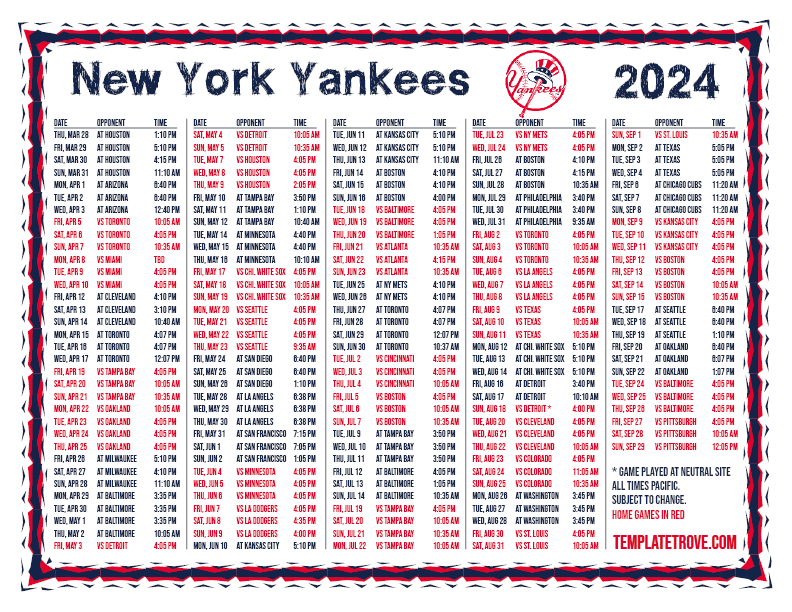 2024 Mlb Yankee Schedule Gladi Mignon