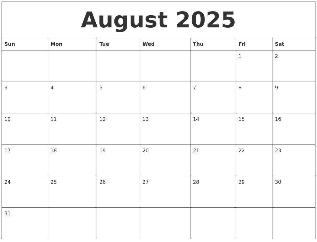 2025 August Calendar Free Printable 2023 Printable Jorry Shellie