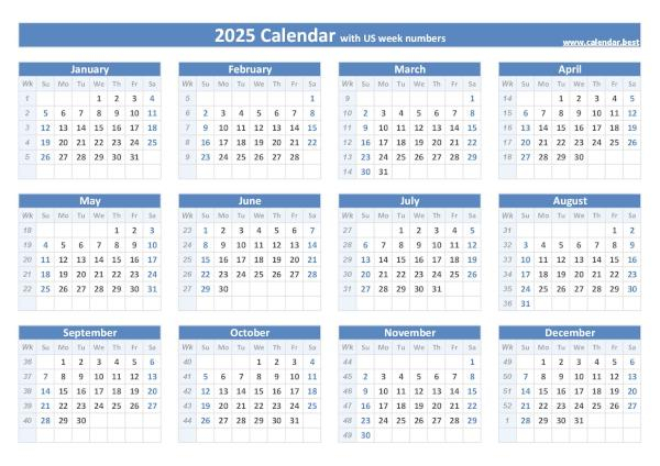 2025 Calendar With Week Numbers