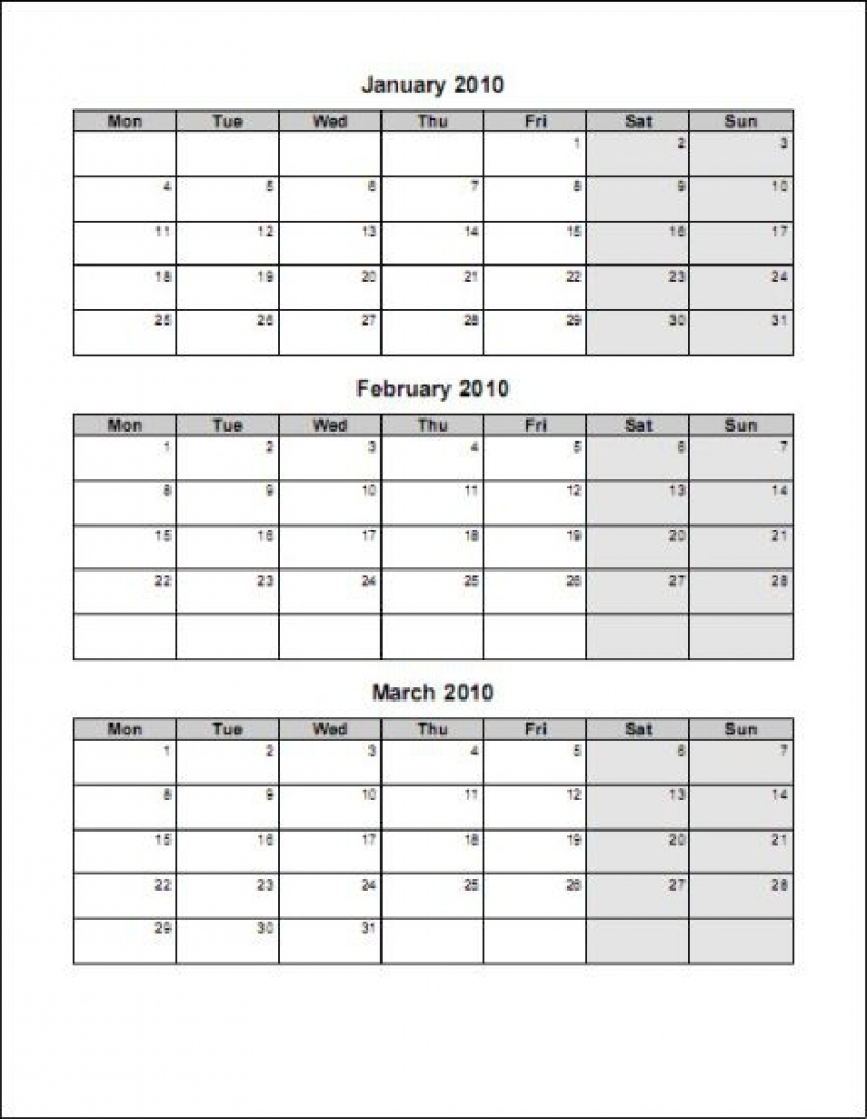 3 3 Month Calendar Template Free Download Riset