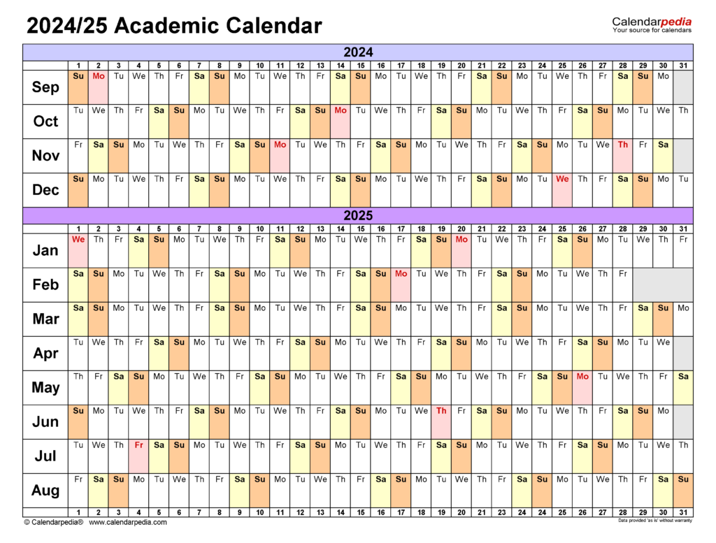 Academic Calendar 2024 2025 Printable Word Searches