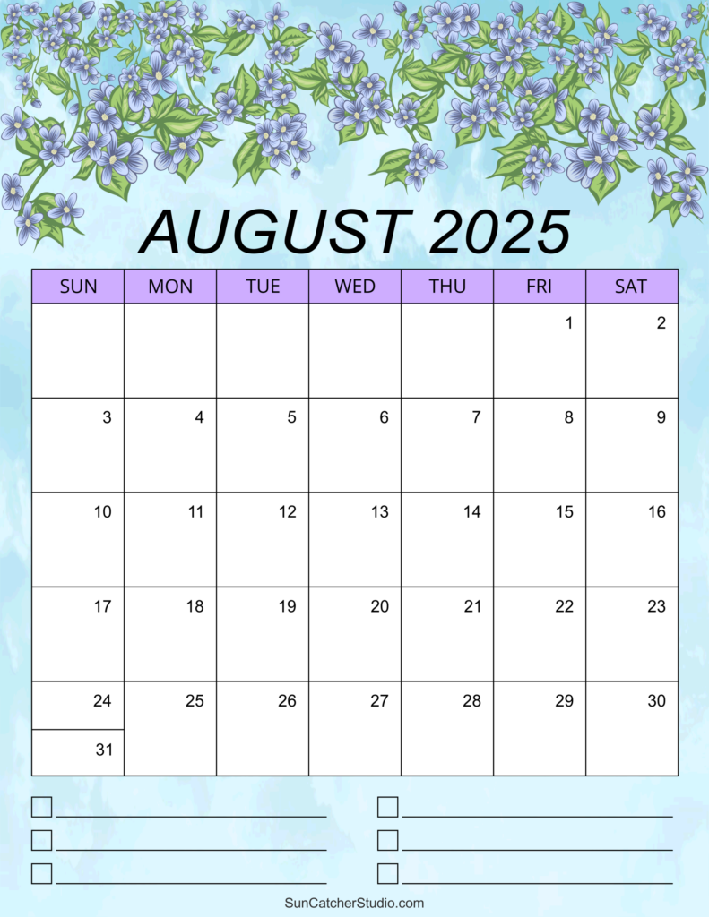 August 2025 Calendar Free Printable DIY Projects Patterns 