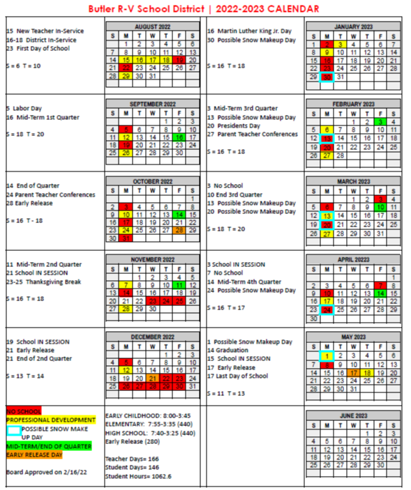 Butler School Calendar 2022 23 Butler R V School District