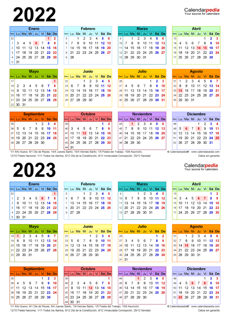 Calendario 2022 Y 2023 En Word Excel Y Pdf Calendarpedia Aria Art 